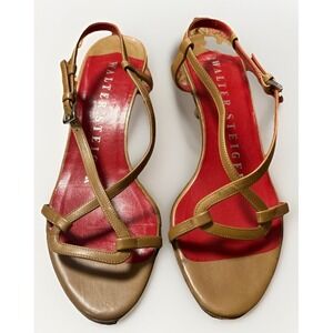 Walter Steiger Tan Brown Red Leather Kitten Heel Strappy Sandals Women Sz 6.5 B